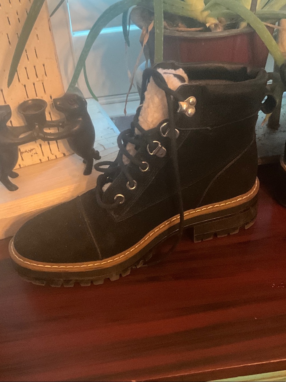 Time and Tru Black Lace-Up Fur-Lined Combat Boots - Picture 3 of 10
